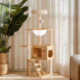 48.8' Modern Cat Tower, Wood Cat Tree Tower For Indoor Cats, Cat Treewith Sisal-Covered Scratching Posts And Top Perch, Cat Condo With Acrylic Hammock